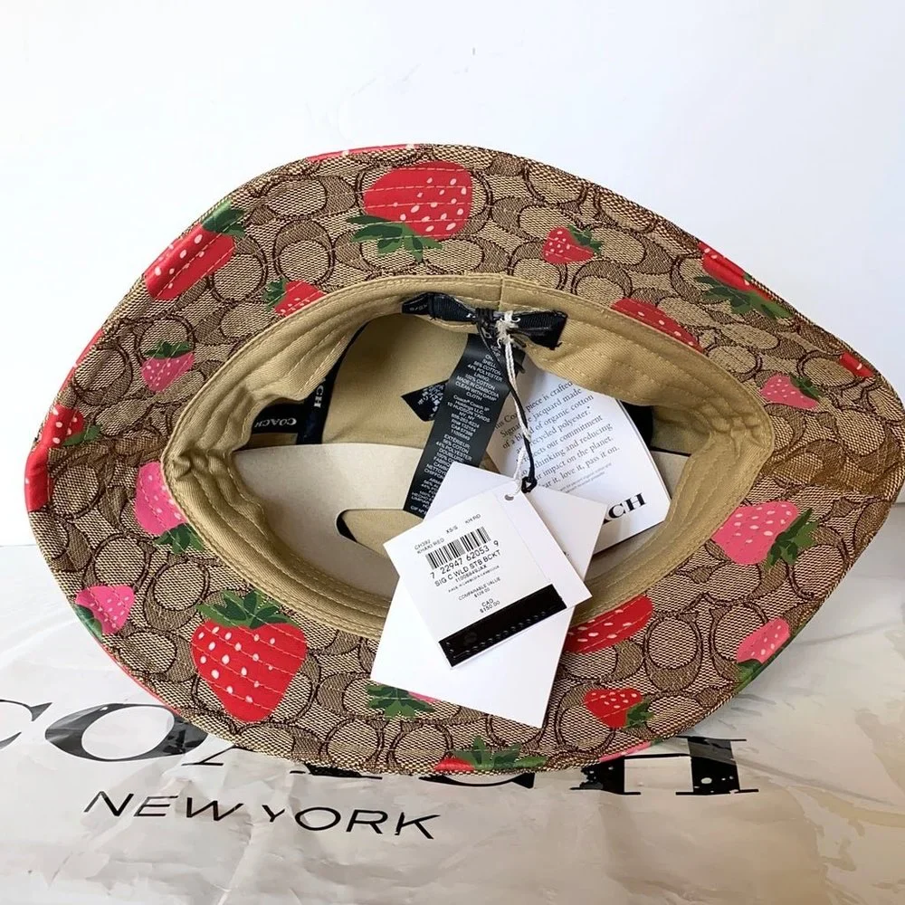 NWT Coach Signature Wild Strawberry Print Bucket Hat CH392 - Picture 7 of 11